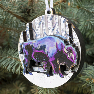 ORNAMENT LAYERED BISON IN WOODS #19968 D4 APR24