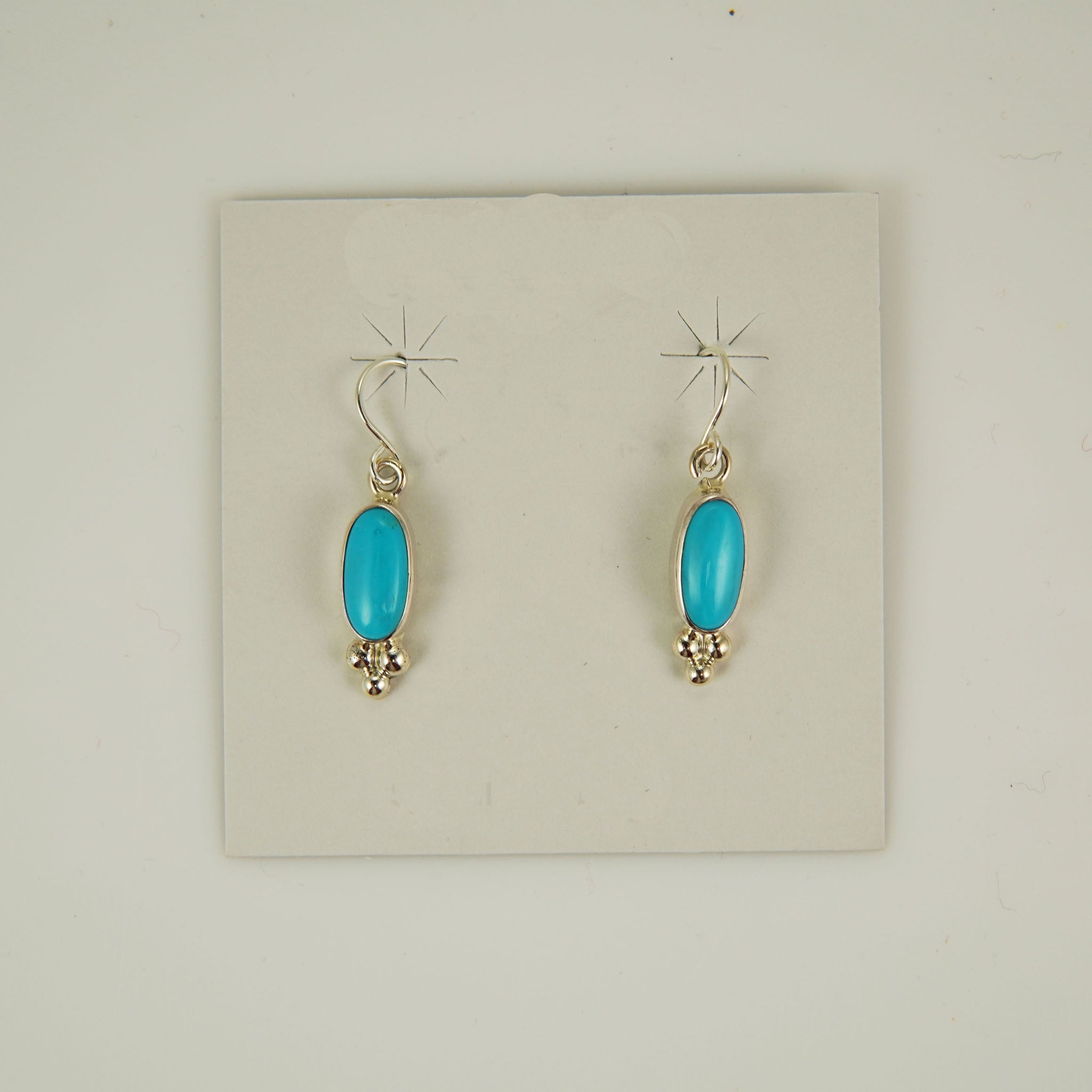 Sterling Silver and Sleeping Beauty Turquoise Navajo Oval Dot Dangle Earrings.
